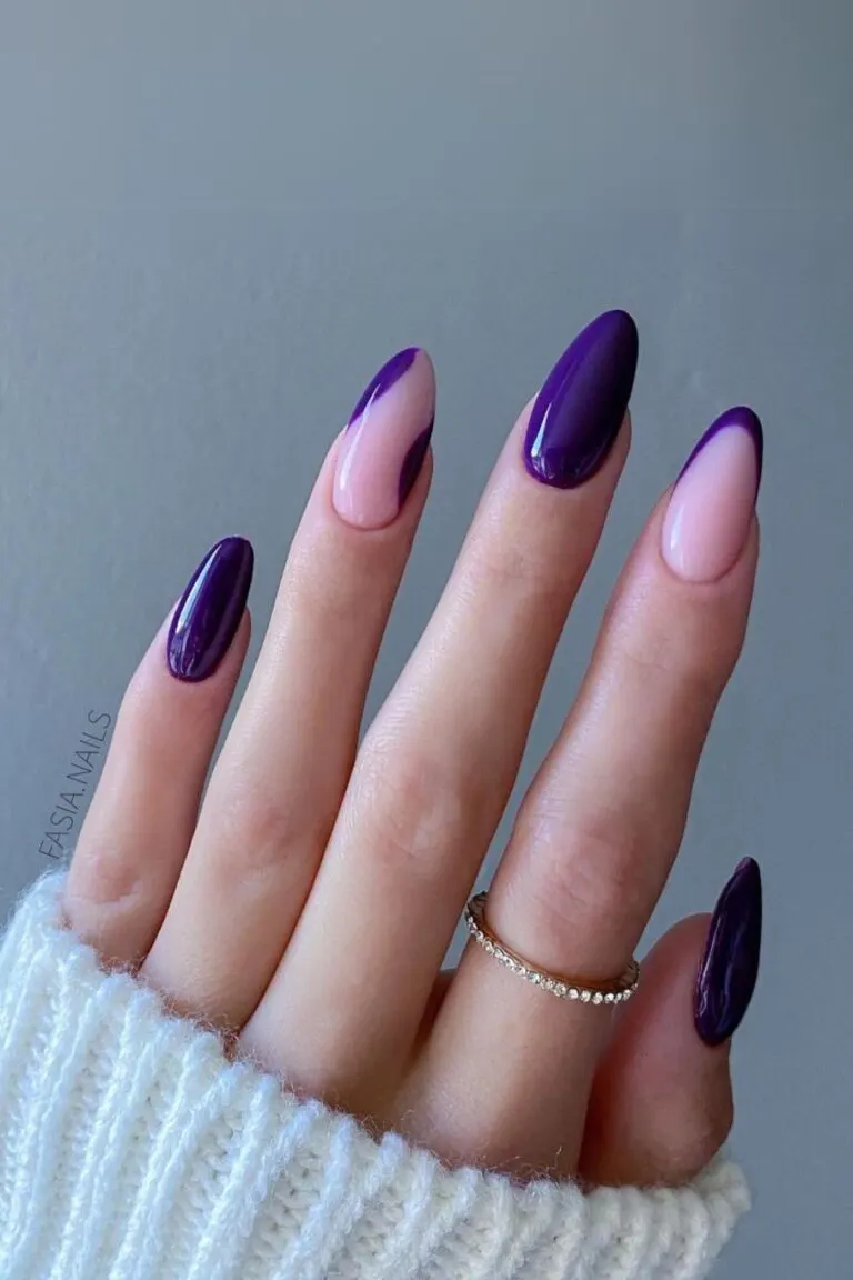 Purple nails with negative space accent