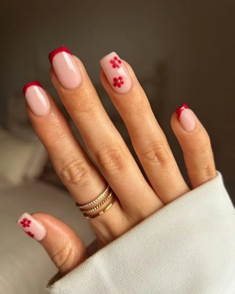 Dark-red-floral-nails