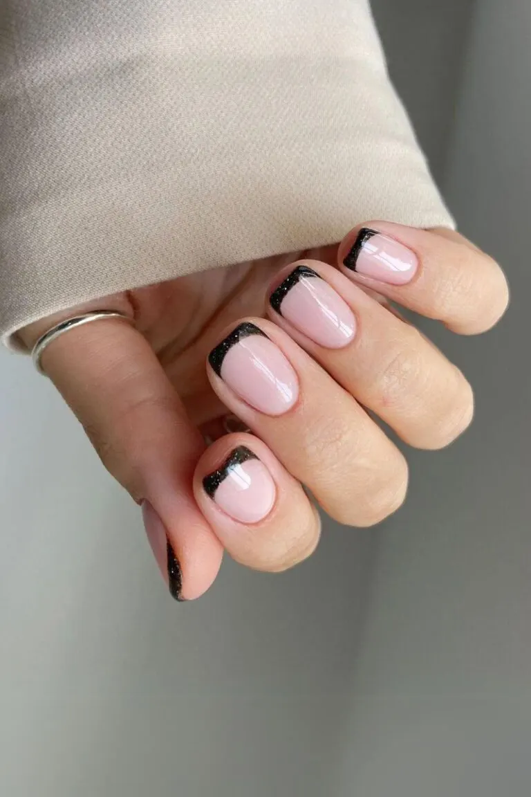Glittery-black-French-tip-nails