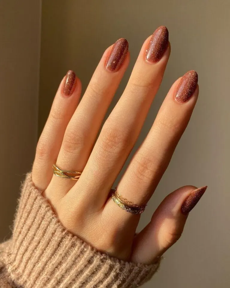 Glittery-caramel-brown-nails