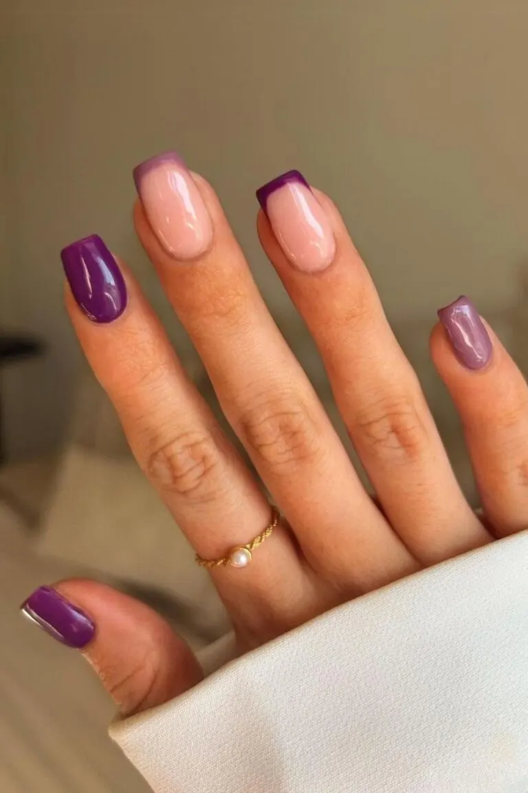 Light and dark purple French nails