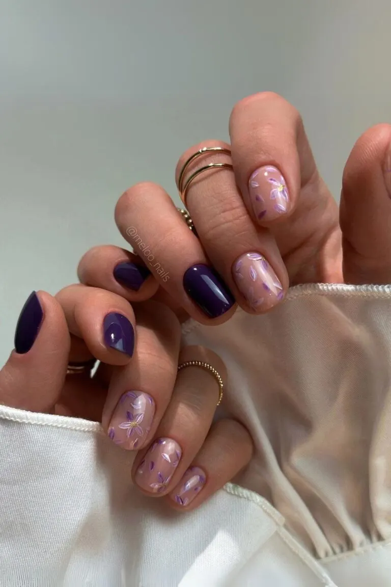 Purple floral nail art for fall
